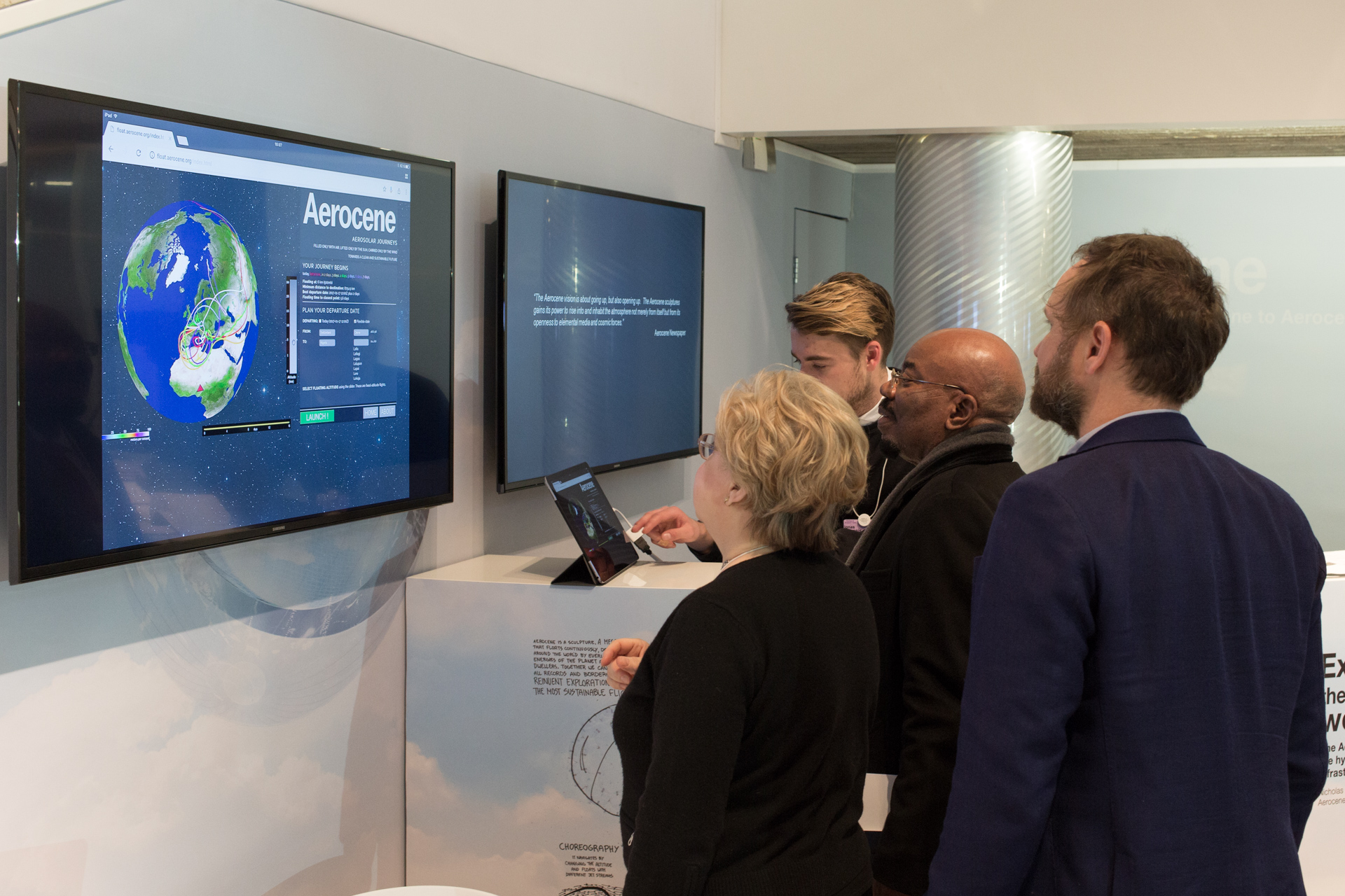 Aerocene, at the World Economic Forum Annual Meeting 2017, Davos, Switzerland. Together with Lodovica Illari, MIT EAPS, and Nick Shapiro, PublicLab. The project is developed by Aerocene Foundation. Here, Illari describes how an Aerocene sculpture is able to fly and collect meteorological data. (Credit: &copy; Photography by Studio Tom&aacute;s Saraceno, 2017)