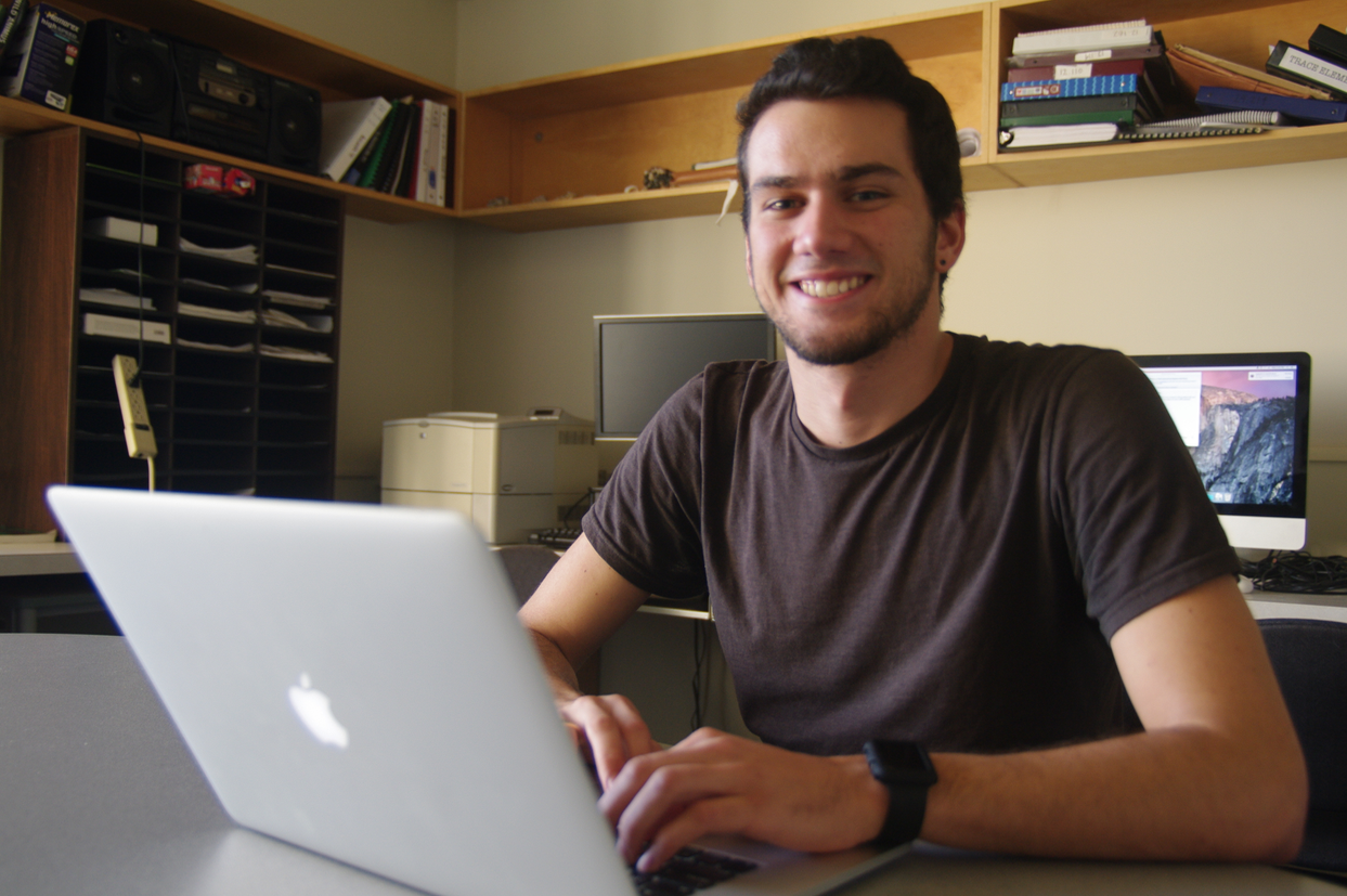 Costa Christopoulos ’17, a double major in Physics and EAPS, has been forecasting the weather for the Head of the Charles Regatta since 2014 (Photo: Helen Hill)
